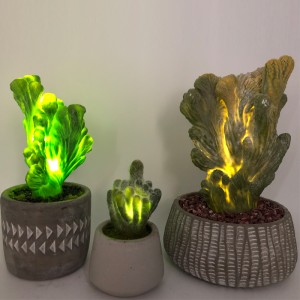 LED изкуствен кактус в декоративна стъклена саксия Faux сочна декорация